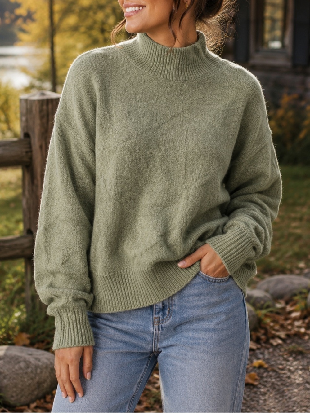 Sophie Rue Sage Green Mock Neck Sweater Size Medium